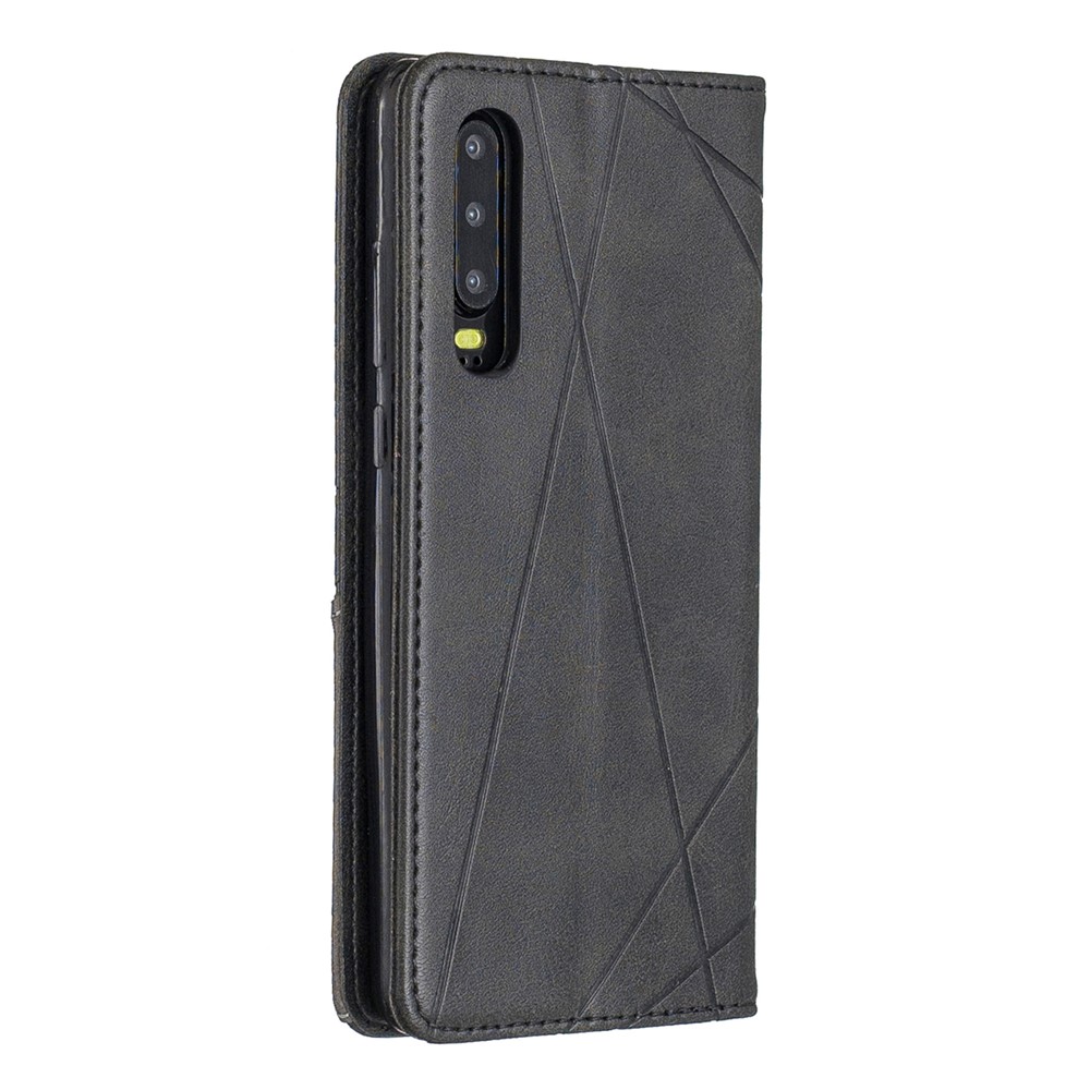 Etui Pour Téléphone Avec Support En Cuir À Motif Géométrique Avec Porte-cartes Pour Huawei P30 - Noir-3