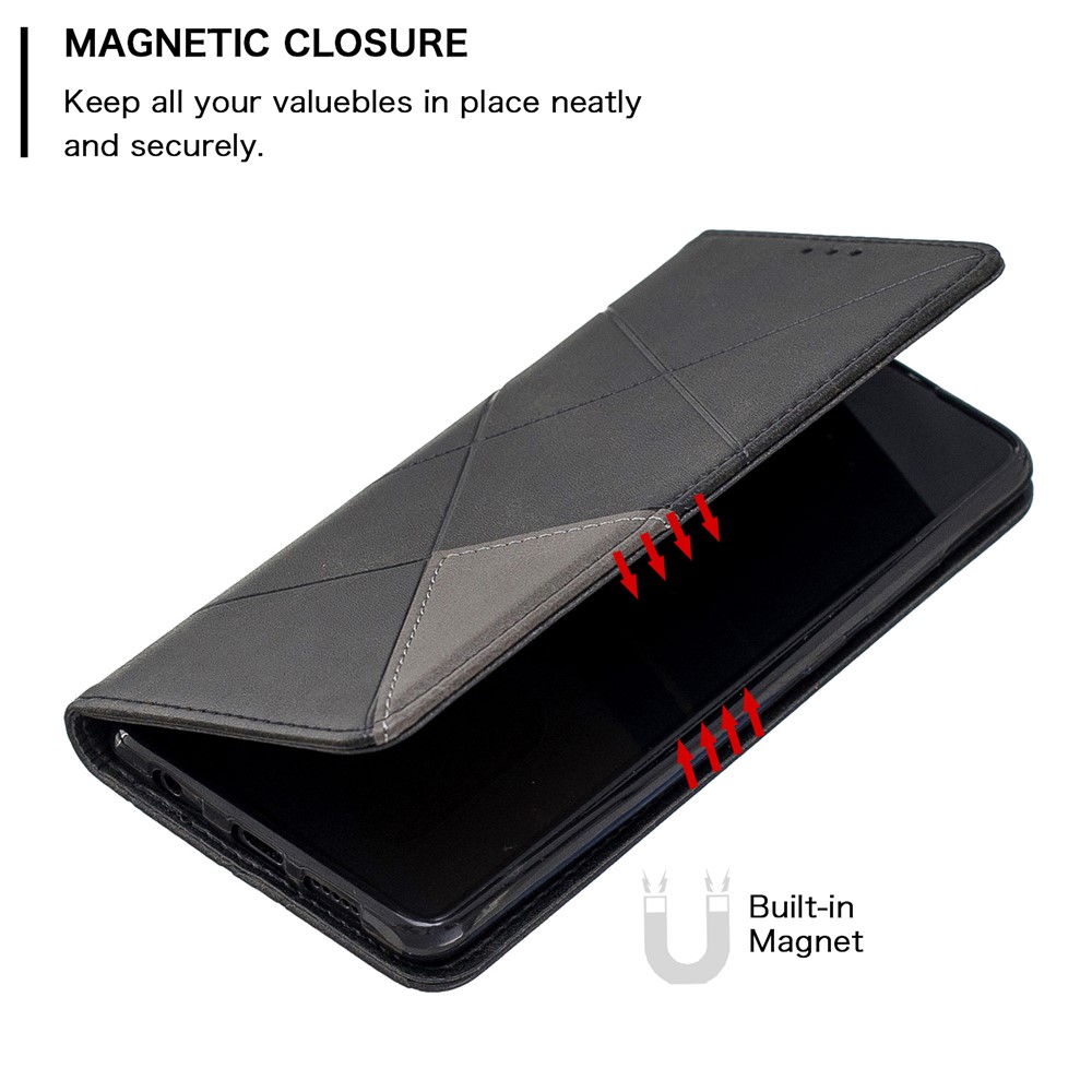 Custodia Per Telefono in Pelle Geometrica Con Supporto Per Carta Per Huawei P30 - Nero