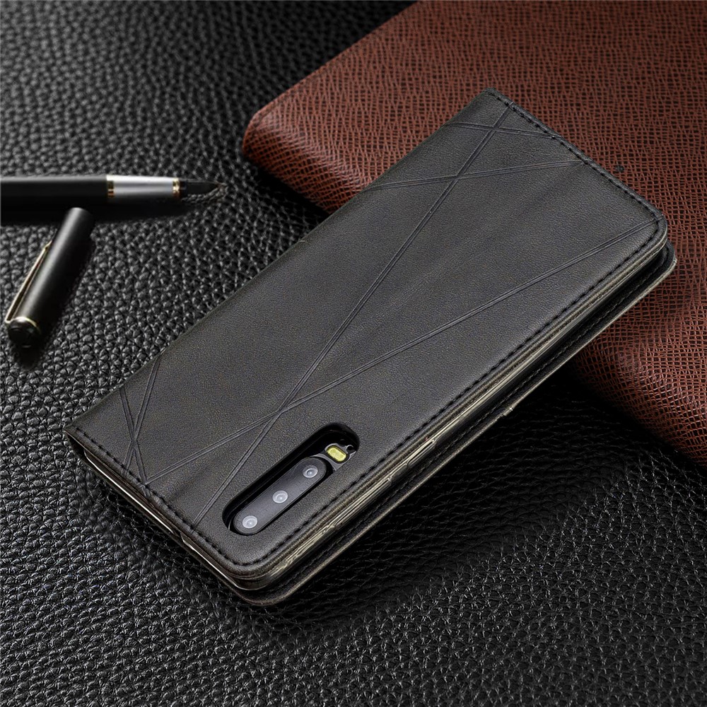 Estuche de Teléfono de Cuero de Patrón Geométrico Con Soporte Para Tarjetas Para Huawei P30 - Negro