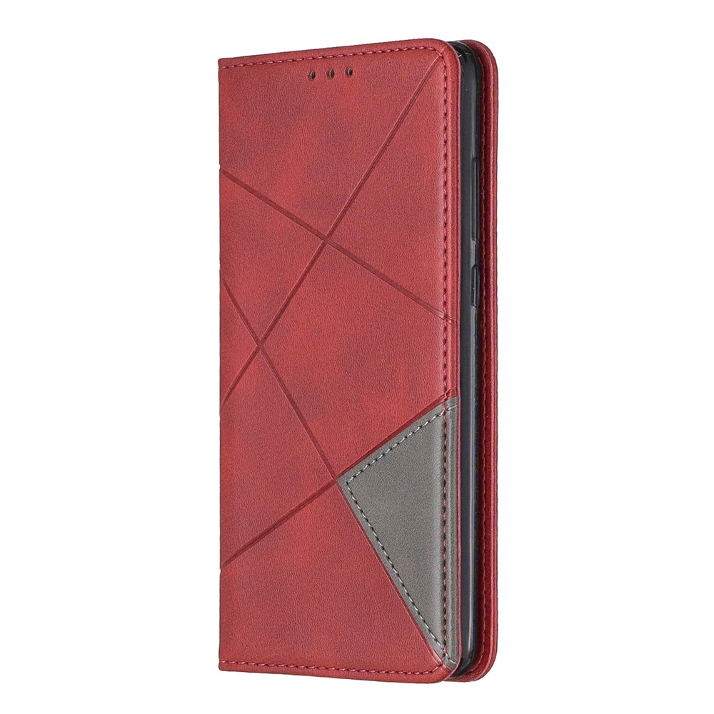 Etui Pour Téléphone Avec Support En Cuir À Motif Géométrique Avec Porte-cartes Pour Huawei P30 - Rouge-2