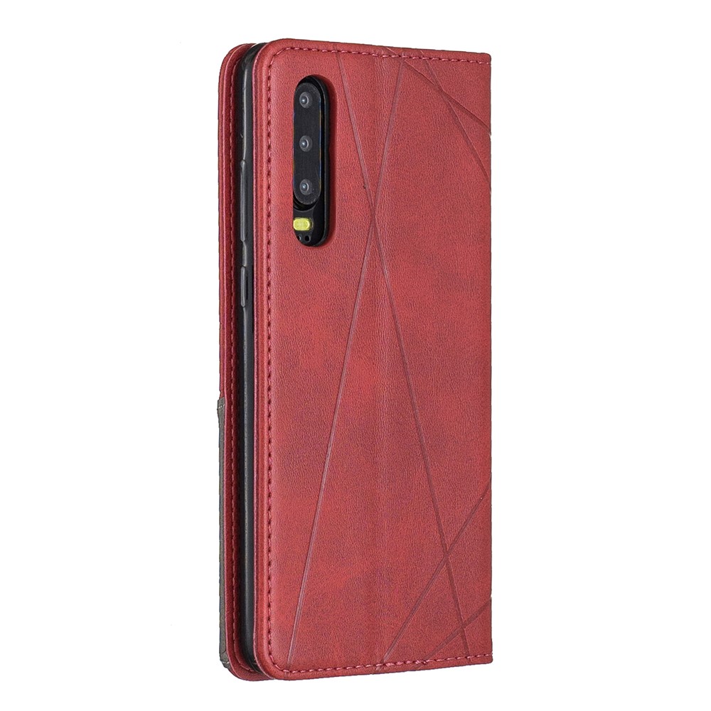 Etui Pour Téléphone Avec Support En Cuir À Motif Géométrique Avec Porte-cartes Pour Huawei P30 - Rouge-3