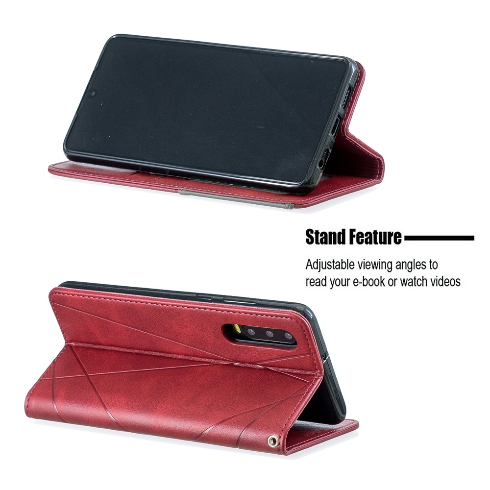 Etui Pour Téléphone Avec Support En Cuir À Motif Géométrique Avec Porte-cartes Pour Huawei P30 - Rouge-5