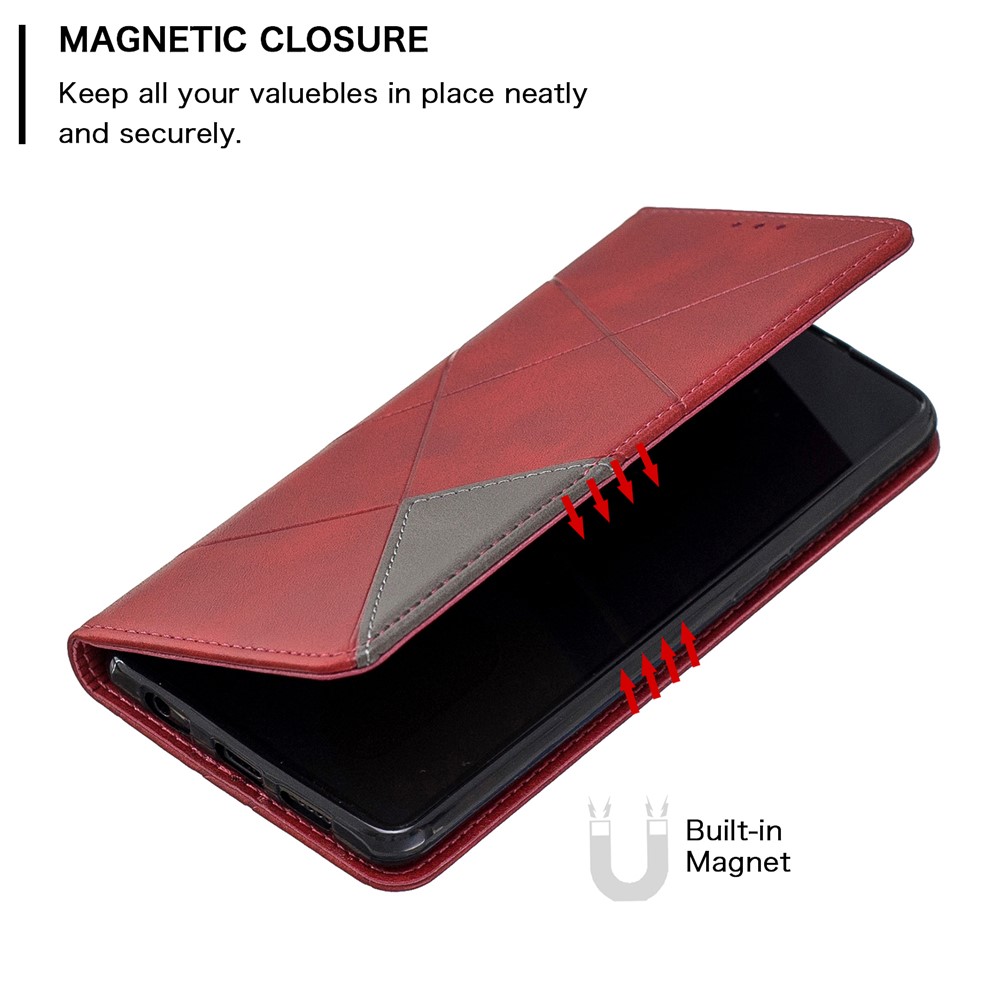 Etui Pour Téléphone Avec Support En Cuir À Motif Géométrique Avec Porte-cartes Pour Huawei P30 - Rouge-6