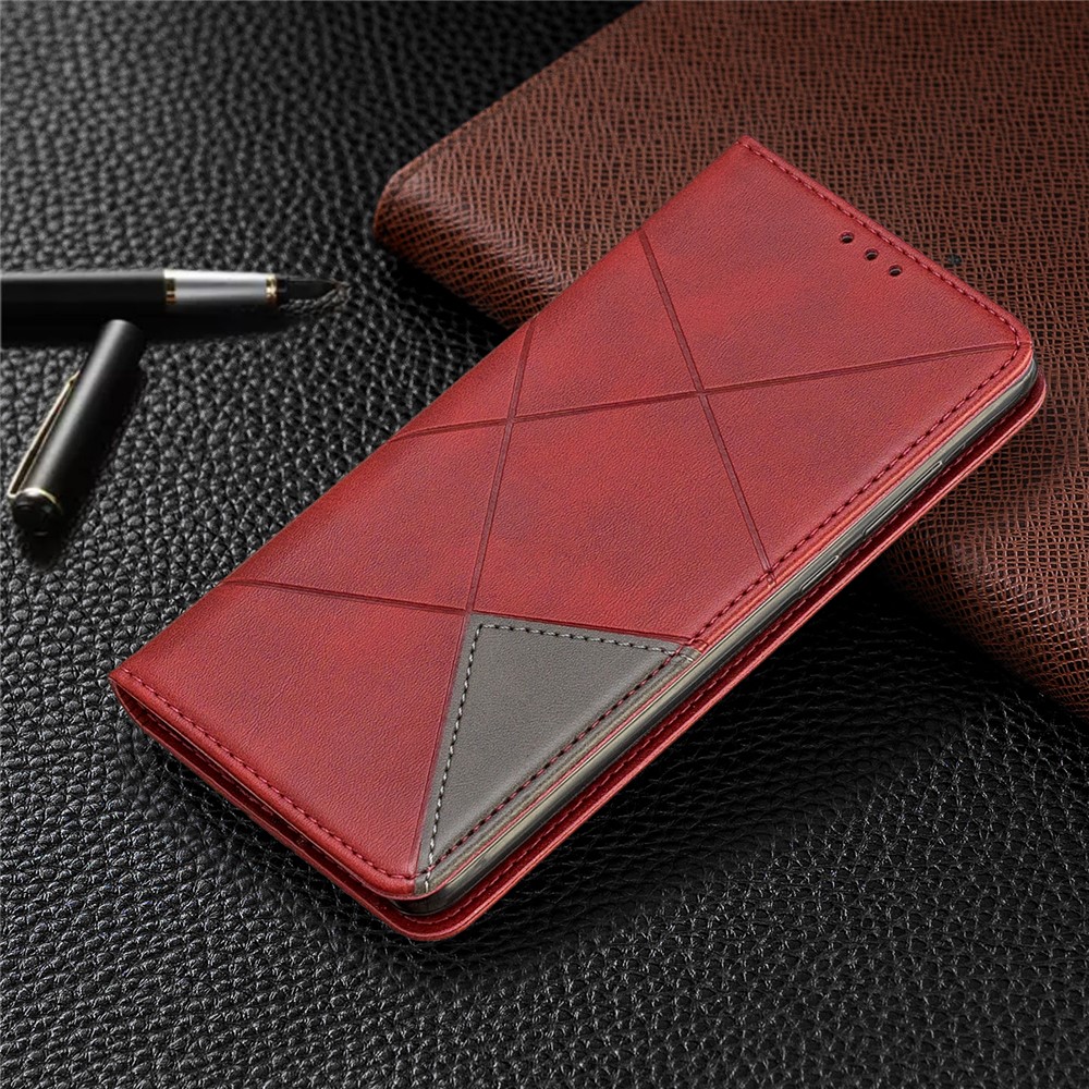 Etui Pour Téléphone Avec Support En Cuir À Motif Géométrique Avec Porte-cartes Pour Huawei P30 - Rouge-8