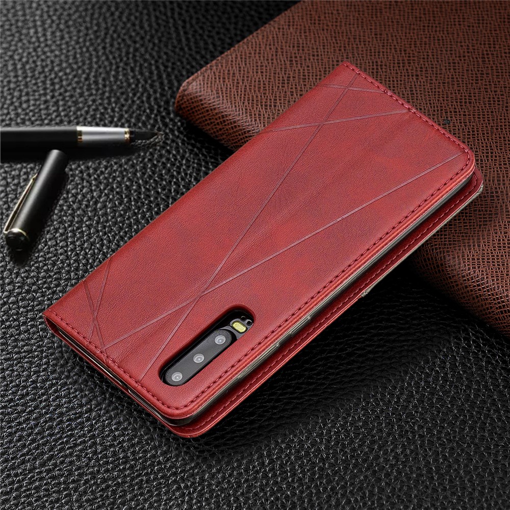 Etui Pour Téléphone Avec Support En Cuir À Motif Géométrique Avec Porte-cartes Pour Huawei P30 - Rouge-9