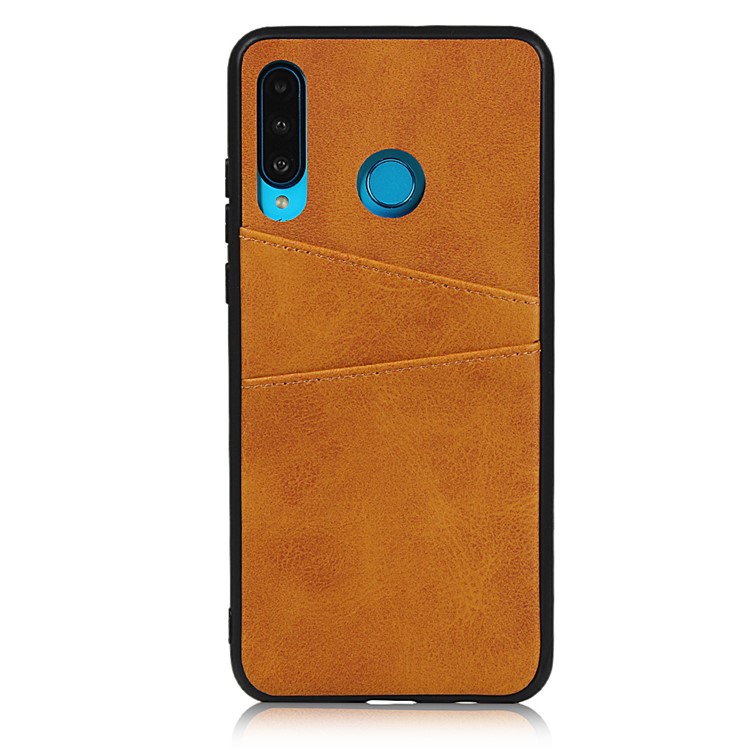 Dual Card Slots PU Leather Coated Hard PC Phone Case Protective Cover for Huawei P30 Lite / nova 4e - Brown-2