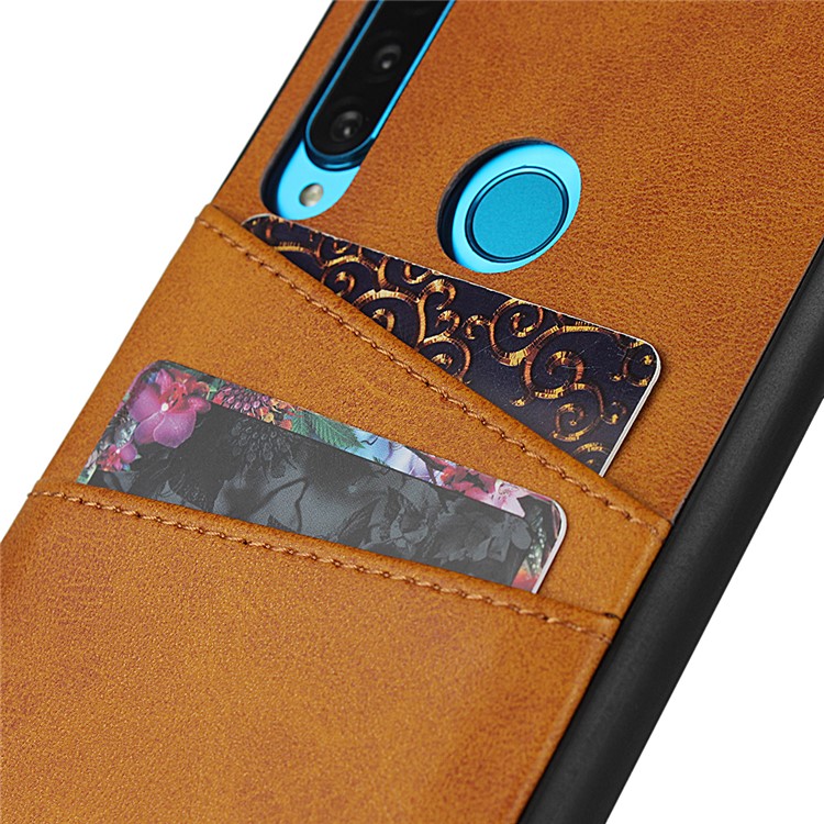 Dual Card Slots PU Leather Coated Hard PC Phone Case Protective Cover for Huawei P30 Lite / nova 4e - Brown-5