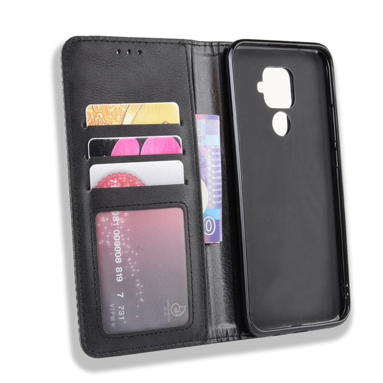 Auto-absorbed Vintage Style PU Leather Wallet Phone Shell for Huawei Mate 30 Lite / Nova 5i Pro - Black-5