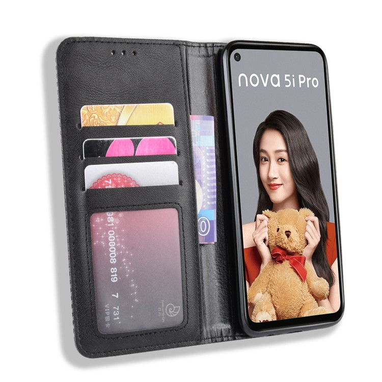 Auto-absorbed Vintage Style PU Leather Wallet Phone Shell for Huawei Mate 30 Lite / Nova 5i Pro - Black-6