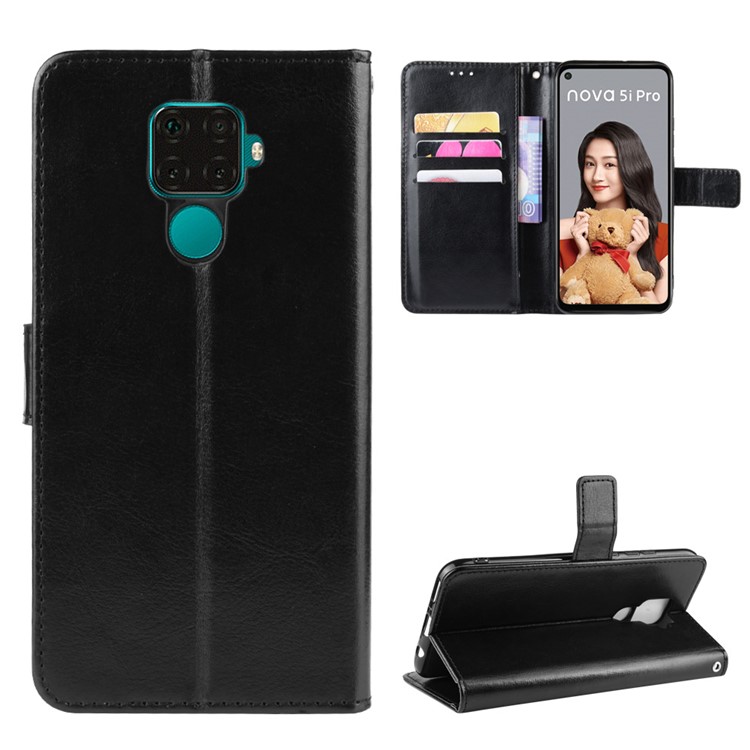 Crazy Horse Texture Leather Wallet Phone Shell Cover for Huawei Mate 30 Lite / Nova 5i Pro - Black-1