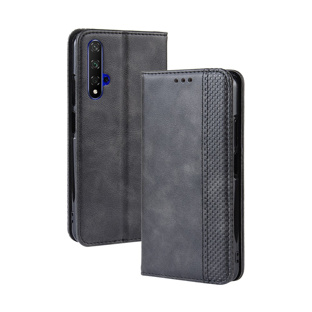 Vintage Style Leather Wallet Phone Cover for Huawei Honor 20/nova 5T - Black-2