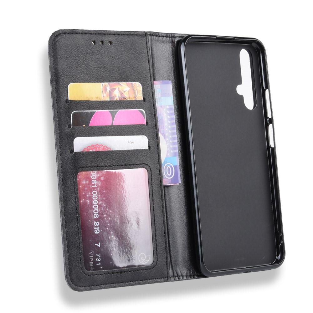 Vintage Style Leather Wallet Phone Cover for Huawei Honor 20/nova 5T - Black-5