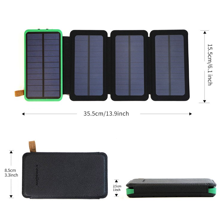 X-DRAGON XD-SC-002 Waterproof 10000mAh USB Solar Powered Phone Charger Portable Solar Power Bank - Green-2