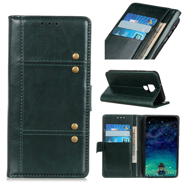 Rivet Decorated Crazy Horse Leather Wallet Case for Huawei Mate 30 Lite / nova 5i Pro - Blackish Green-1