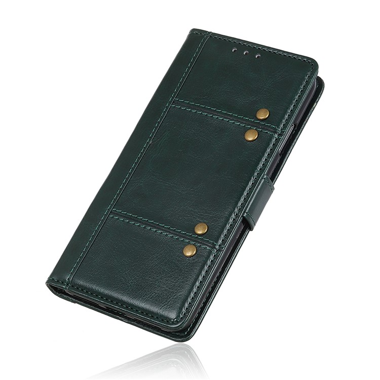 Rivet Decorated Crazy Horse Leather Wallet Case for Huawei Mate 30 Lite / nova 5i Pro - Blackish Green-10