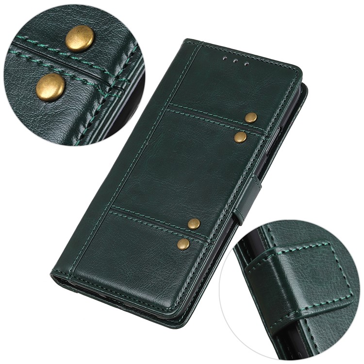 Rivet Decorated Crazy Horse Leather Wallet Case for Huawei Mate 30 Lite / nova 5i Pro - Blackish Green-11