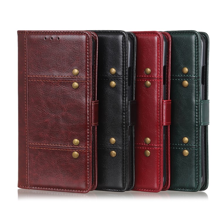 Rivet Decorated Crazy Horse Leather Wallet Case for Huawei Mate 30 Lite / nova 5i Pro - Blackish Green-12