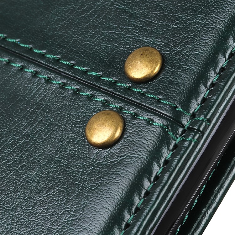 Rivet Decorated Crazy Horse Leather Wallet Case for Huawei Mate 30 Lite / nova 5i Pro - Blackish Green-8