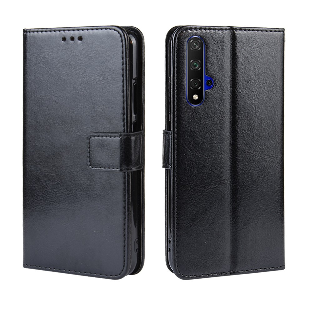 Phone Case For Huawei Honor 20 / nova 5T Crazy Horse Texture Wallet Leather Case with Strap Phone Cover - Black-2