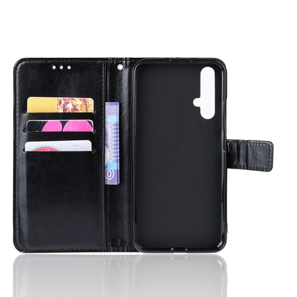 Phone Case For Huawei Honor 20 / nova 5T Crazy Horse Texture Wallet Leather Case with Strap Phone Cover - Black-5