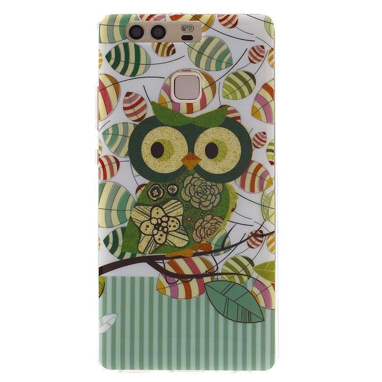 Patterned TPU Back Case for Huawei P9 - Green Owl-1