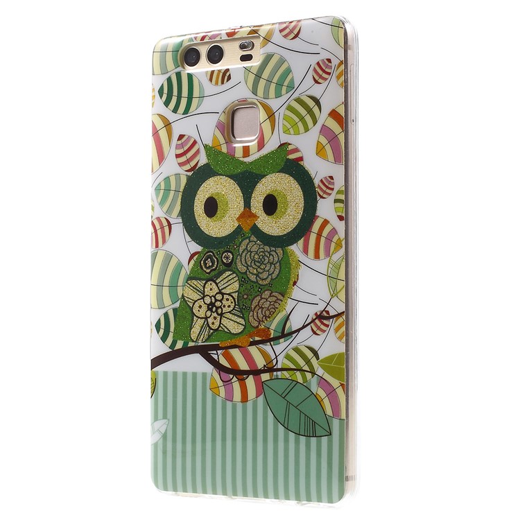 Patterned TPU Back Case for Huawei P9 - Green Owl-3