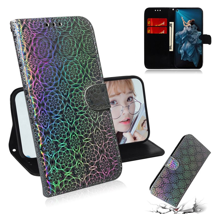 For Huawei Honor 20 Pro Pure Color Flower Pattern Leather Wallet Stand Phone Casing Cover - Grey-1