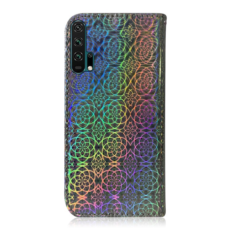 For Huawei Honor 20 Pro Pure Color Flower Pattern Leather Wallet Stand Phone Casing Cover - Grey-3