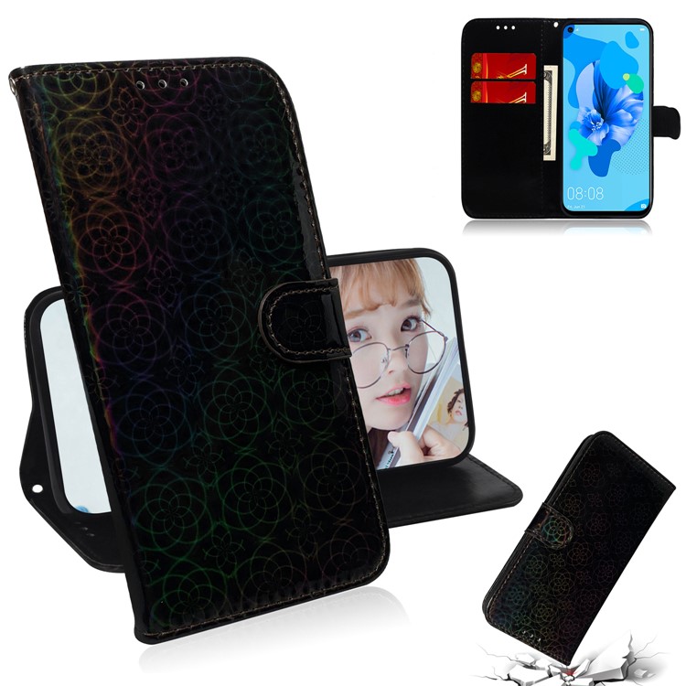 Leather Case for Huawei P20 lite (2019) / nova 5i Flower Pattern Stand Wallet Leather Phone Back Cover - Black-1