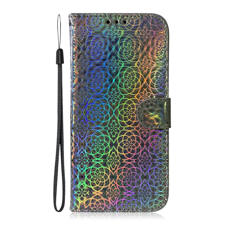 Estojo De Carteira Carteira De Couro Padrão De Flor Para Huawei Y6 (2019, Com Sensor De Impressão Digital) / Y6 Principal (2019) - Cinzento-2