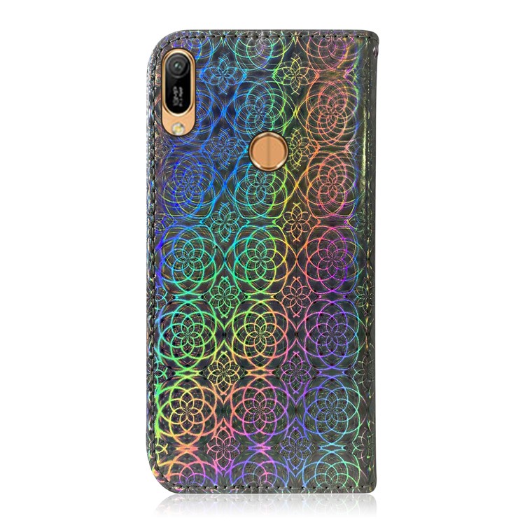 Estojo De Carteira Carteira De Couro Padrão De Flor Para Huawei Y6 (2019, Com Sensor De Impressão Digital) / Y6 Principal (2019) - Cinzento-3