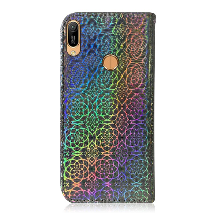 Flower Pattern Leather Wallet Stand Case for Huawei Y6 (2019, with Fingerprint Sensor) / Y6 Prime (2019) - Grey-3