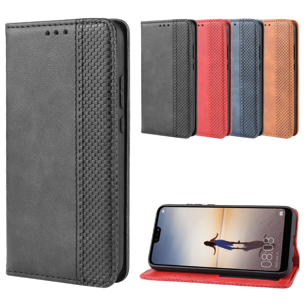 Vintage Style Magnetic Leather Wallet Protective Cell Phone Cover Case for Huawei P20 Lite (2018) / Nova 3e - Black-9