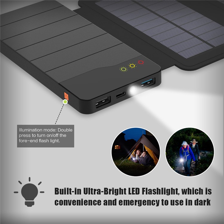 ALLPOWERS 10000mAh Solar Power Bank Dual USB External Battery with LED Light for Phone Tablet-6