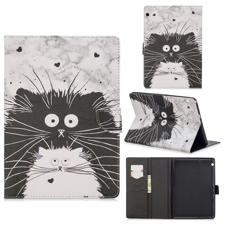 Étui En Cuir De Support De Portefeuille D'impression De Modèle Pour Le Huawei Mediapad T3 10 - Chat Noir Et Blanc-1