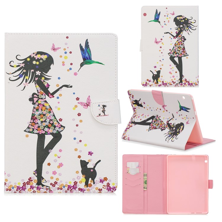 Funda De Tableta De Cuero Con Soporte De Impresión De Patrón Para Huawei Mediapad T3 10 - Niña Y Mariposas-1