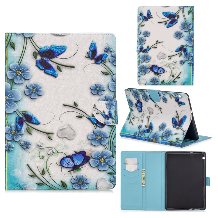 Porta Tablet In Pelle Con Stampa Motivo A Portafoglio Per Huawei Mediapad T3 10 - Fiori Blu-1