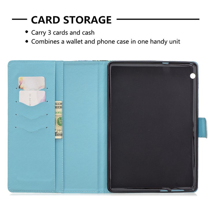 Porta Tablet In Pelle Con Stampa Motivo A Portafoglio Per Huawei Mediapad T3 10 - Fiori Blu-10