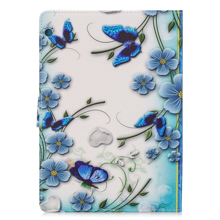 Porta Tablet In Pelle Con Stampa Motivo A Portafoglio Per Huawei Mediapad T3 10 - Fiori Blu-3