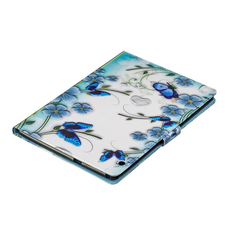 Porta Tablet In Pelle Con Stampa Motivo A Portafoglio Per Huawei Mediapad T3 10 - Fiori Blu-7