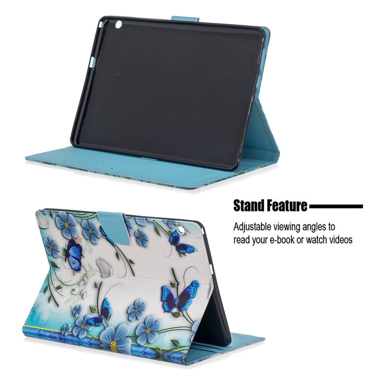 Porta Tablet In Pelle Con Stampa Motivo A Portafoglio Per Huawei Mediapad T3 10 - Fiori Blu-9
