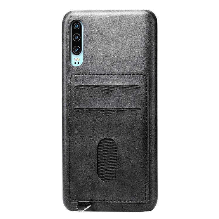 PU Leather Coated Hard PC Case with Card Slots for Huawei P30 - Black-2