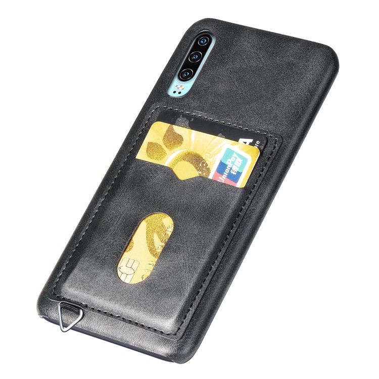 PU Leather Coated Hard PC Case with Card Slots for Huawei P30 - Black-3