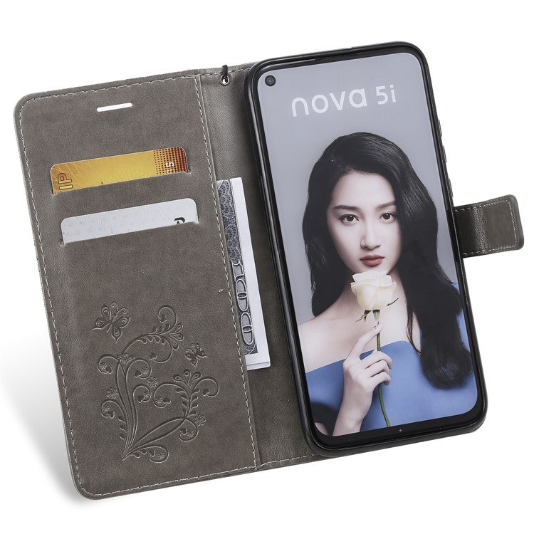 Imprint Butterfly Leather Wallet Case for Huawei P20 lite (2019) / nova 5i - Grey-7