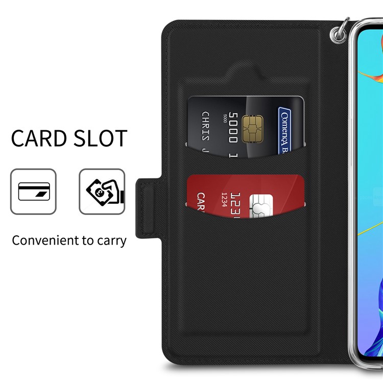 Baiyu Serie Elegante Funda De Cuero Para Doble Ranura Para Tarjeta De Teléfono Funda Protectora Con Soporte De Cordón Para Huawei P30 - Negro-4