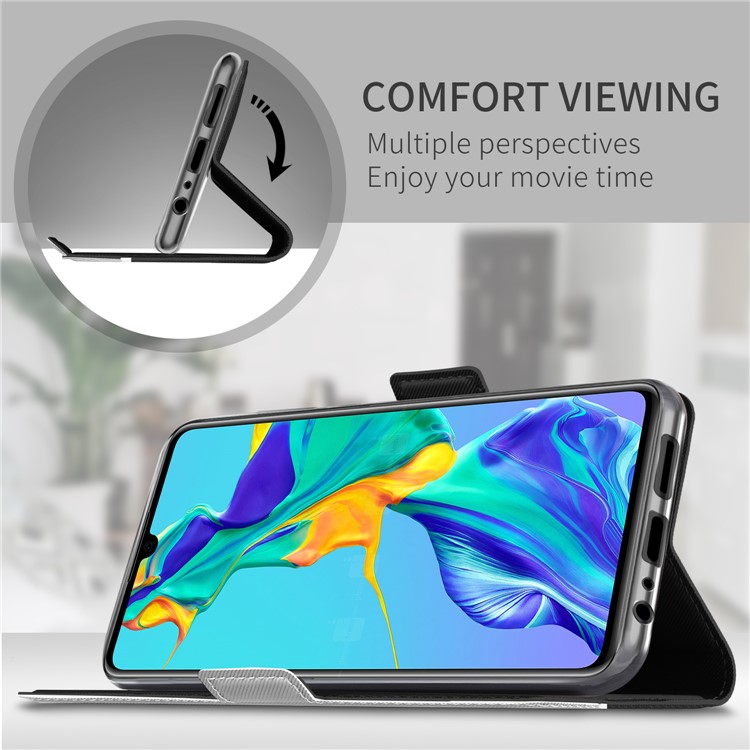 Baiyu Serie Elegante Funda De Cuero Para Doble Ranura Para Tarjeta De Teléfono Funda Protectora Con Soporte De Cordón Para Huawei P30 - Negro-6