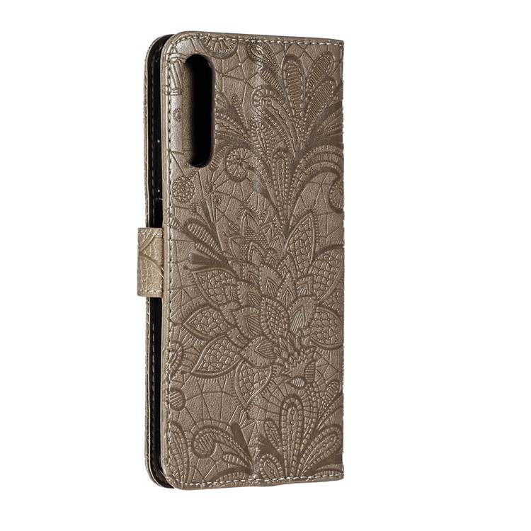 Lace Flower Imprinted Leather Wallet Casing for Huawei Honor 9X / 9X Pro - Brown-4