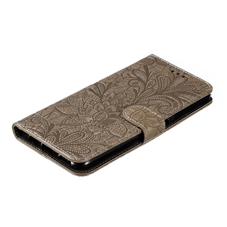 Lace Flower Imprinted Leather Wallet Casing for Huawei Honor 9X / 9X Pro - Brown-8