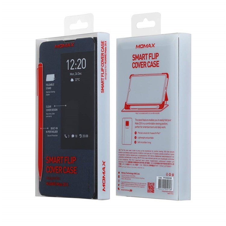 MOMAX Smart View Window Stand Leather Phone Cover with Pen Slot for Huawei Mate 20 X 5G-7