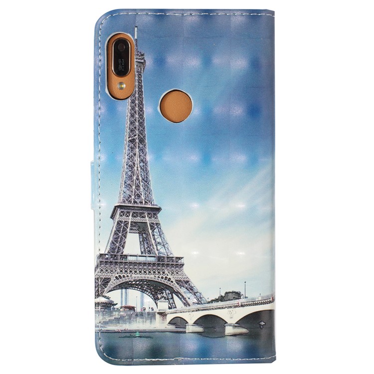 Pattern Printing Light Spot Decor Wallet Flip Leather Protective Cover with Strap for Huawei Y7 (2019) - Eiffel Towel-3